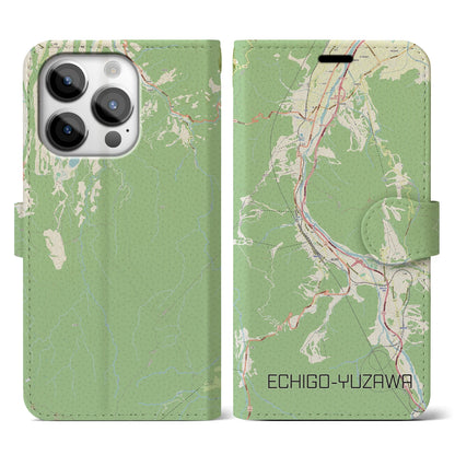 【越後湯沢（新潟県）】地図柄iPhoneケース（手帳タイプ）ナチュラル・iPhone 14 Pro 用