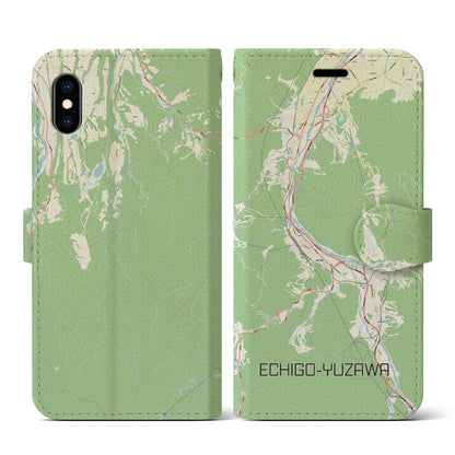 【越後湯沢（新潟県）】地図柄iPhoneケース（手帳タイプ）ナチュラル・iPhone XS / X 用
