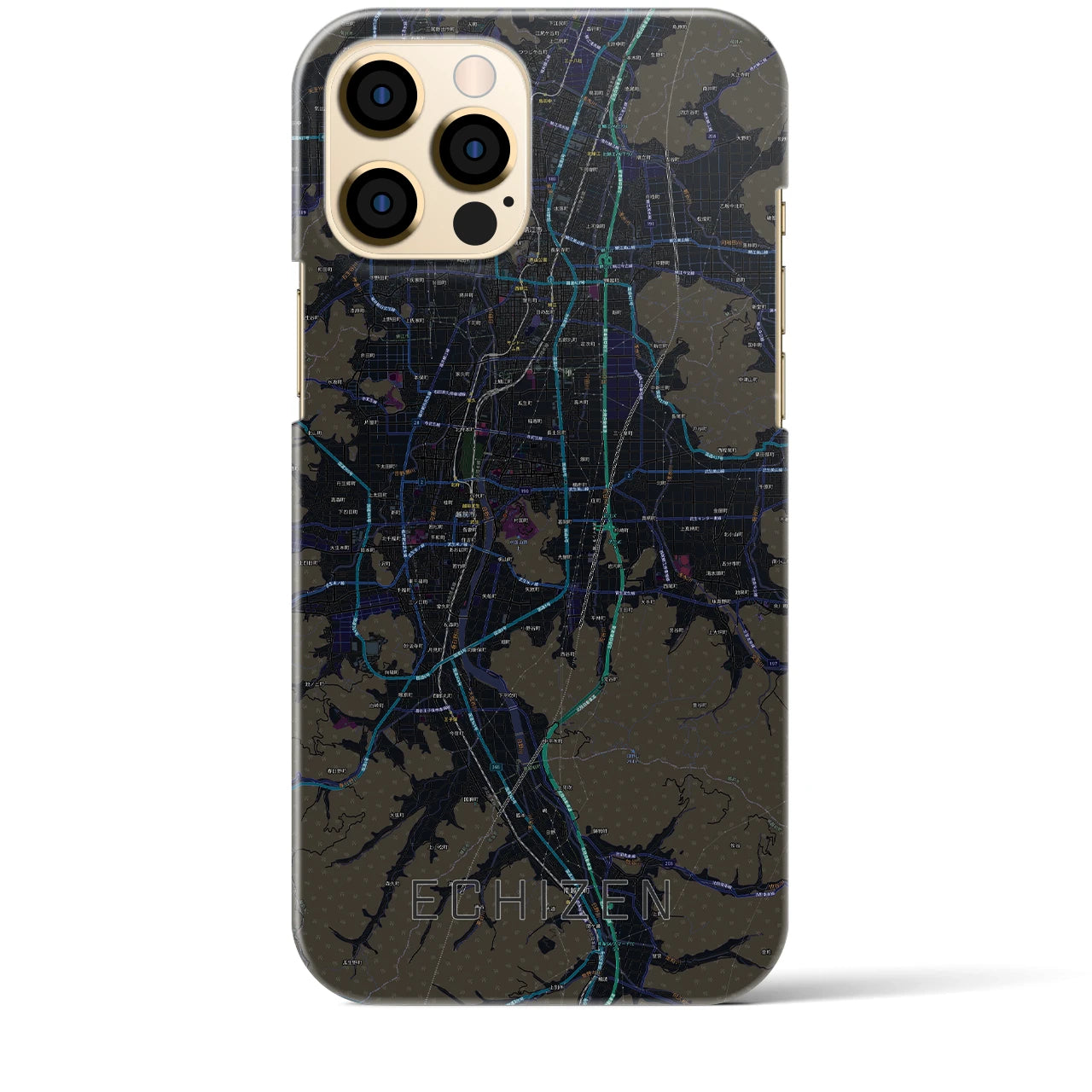 【越前】地図柄iPhoneケース（バックカバータイプ・ブラック）iPhone 12 Pro Max 用