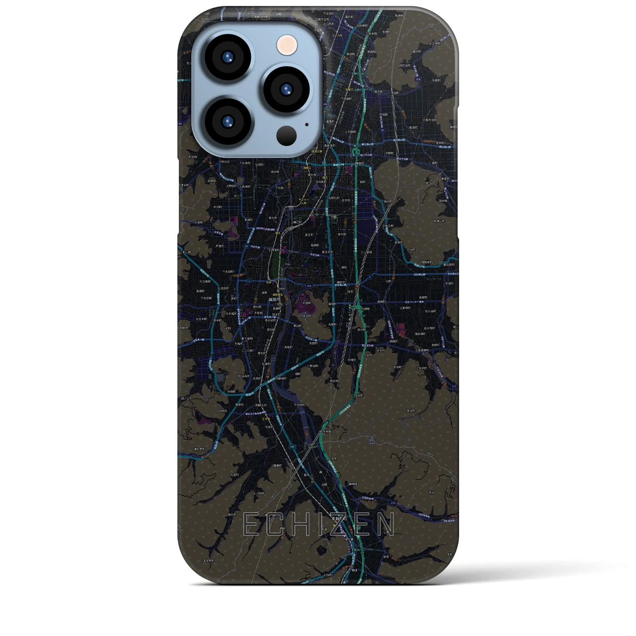 【越前】地図柄iPhoneケース（バックカバータイプ・ブラック）iPhone 13 Pro Max 用