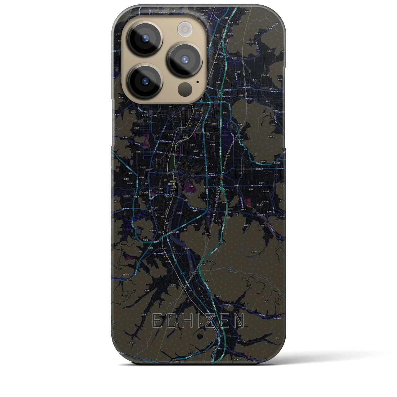 【越前】地図柄iPhoneケース（バックカバータイプ・ブラック）iPhone 14 Pro Max 用
