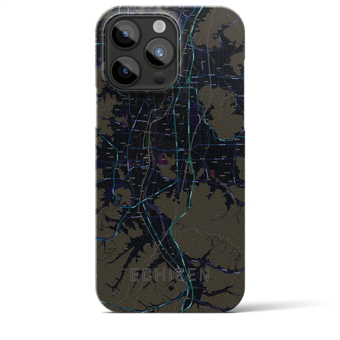 【越前】地図柄iPhoneケース（バックカバータイプ・ブラック）iPhone 15 Pro Max 用