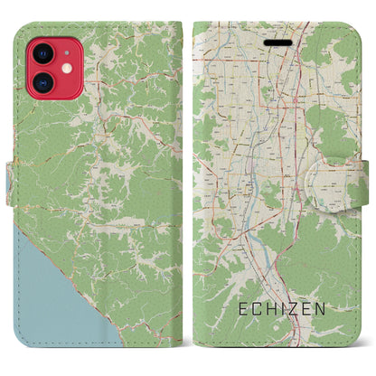 【越前】地図柄iPhoneケース（手帳両面タイプ・ナチュラル）iPhone 11 用