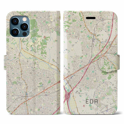 【江田（神奈川県）】地図柄iPhoneケース（手帳タイプ）ナチュラル・iPhone 12 / 12 Pro 用