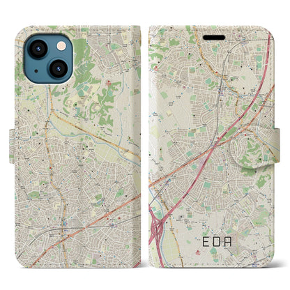 【江田（神奈川県）】地図柄iPhoneケース（手帳タイプ）ナチュラル・iPhone 13 用