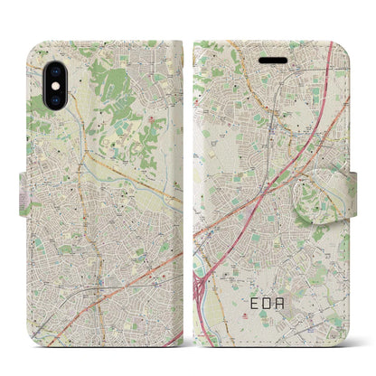 【江田（神奈川県）】地図柄iPhoneケース（手帳タイプ）ナチュラル・iPhone XS / X 用