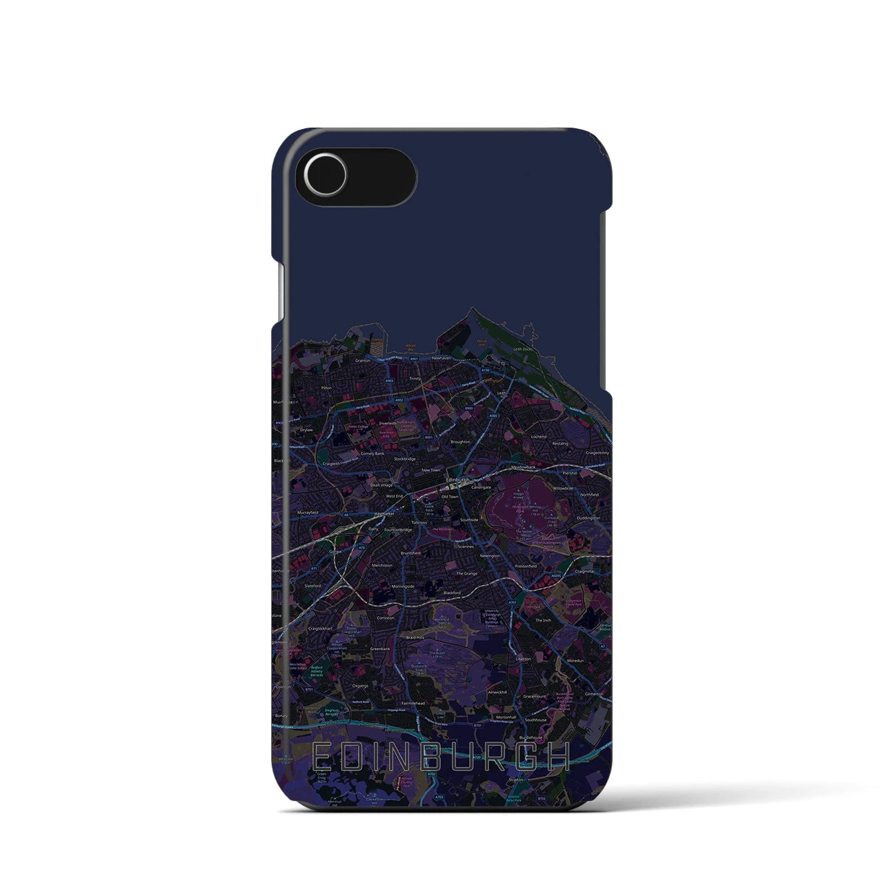 【エディンバラ】地図柄iPhoneケース（バックカバータイプ・ブラック）iPhone SE（第3 / 第2世代） / 8 / 7 / 6s / 6 用