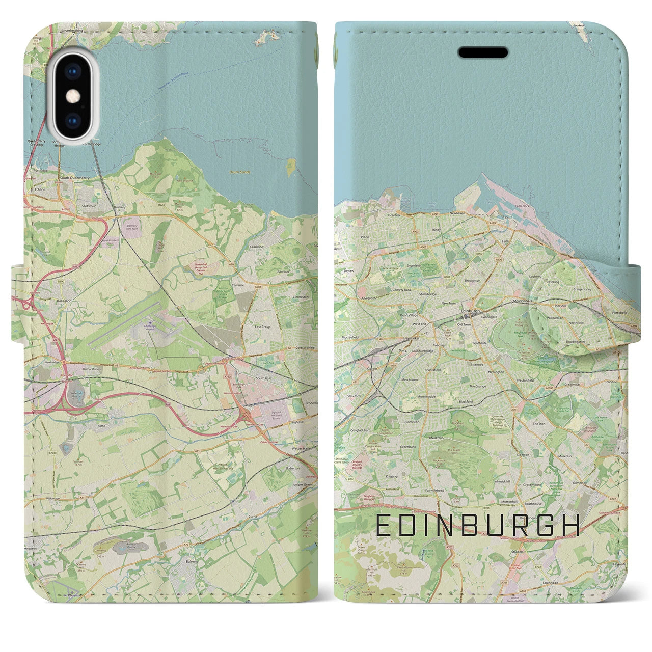 【エディンバラ】地図柄iPhoneケース（手帳両面タイプ・ナチュラル）iPhone XS Max 用