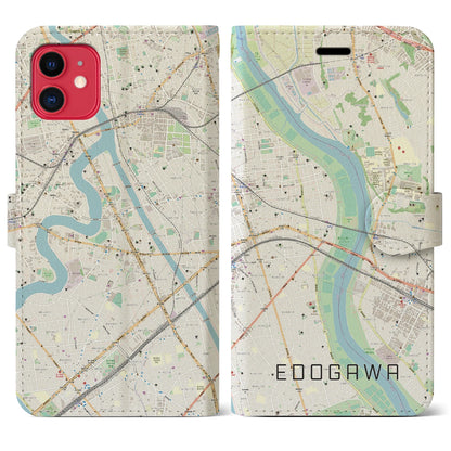 【江戸川（東京都）】地図柄iPhoneケース（手帳タイプ）ナチュラル・iPhone 11 用
