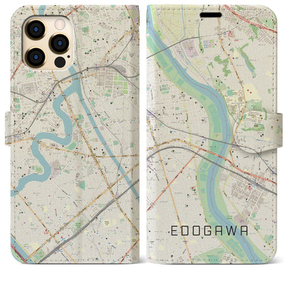 【江戸川（東京都）】地図柄iPhoneケース（手帳タイプ）ナチュラル・iPhone 12 Pro Max 用