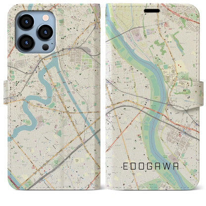 【江戸川（東京都）】地図柄iPhoneケース（手帳タイプ）ナチュラル・iPhone 13 Pro Max 用