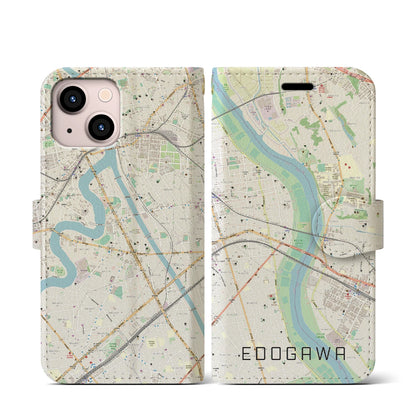 【江戸川（東京都）】地図柄iPhoneケース（手帳タイプ）ナチュラル・iPhone 13 mini 用