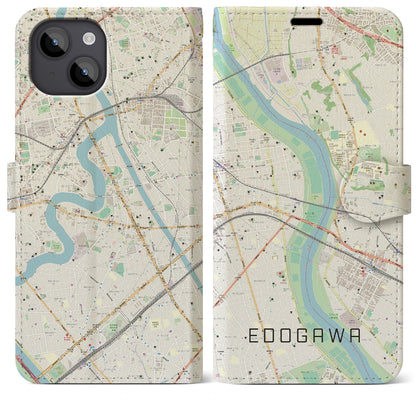 【江戸川（東京都）】地図柄iPhoneケース（手帳タイプ）ナチュラル・iPhone 14 Plus 用