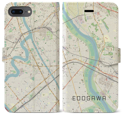 【江戸川（東京都）】地図柄iPhoneケース（手帳タイプ）ナチュラル・iPhone 8Plus /7Plus / 6sPlus / 6Plus 用