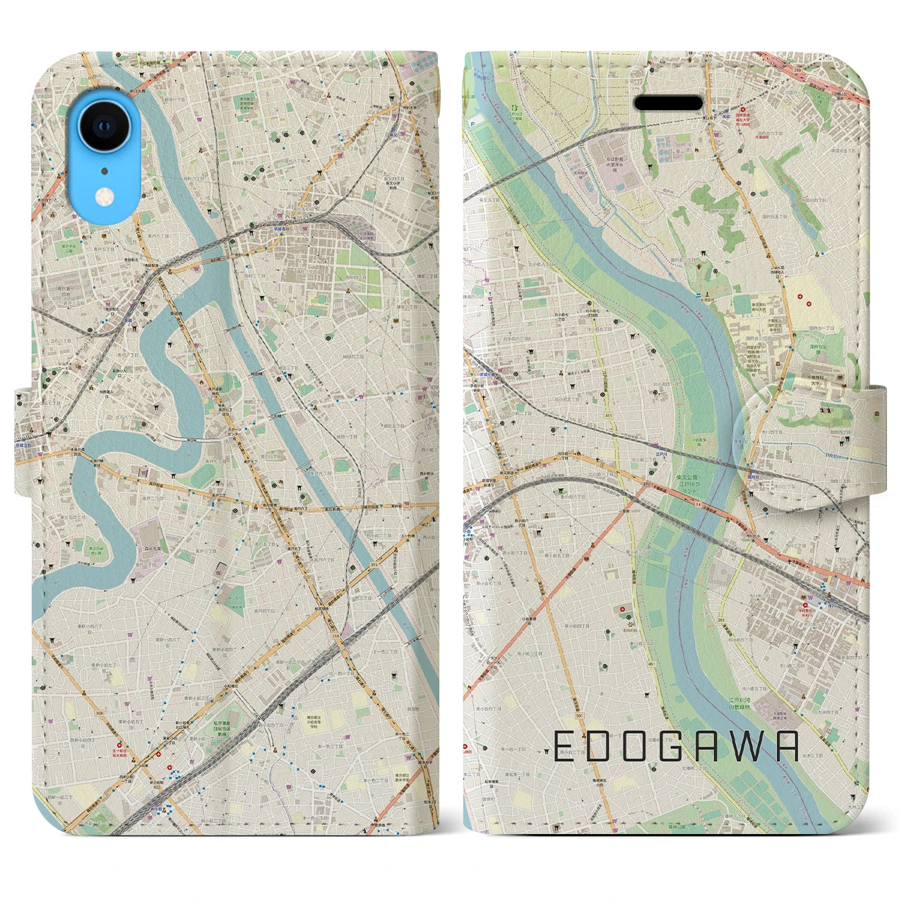 【江戸川】地図柄iPhoneケース（手帳両面タイプ・ナチュラル）iPhone XR 用