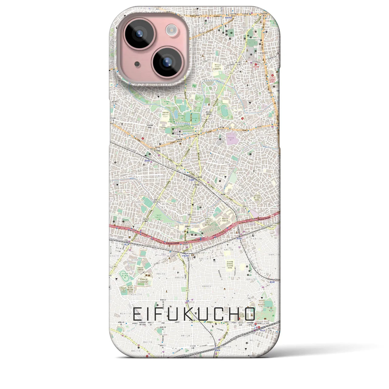 【永福町】地図柄iPhoneケース（バックカバータイプ・ナチュラル）iPhone 15 Plus 用