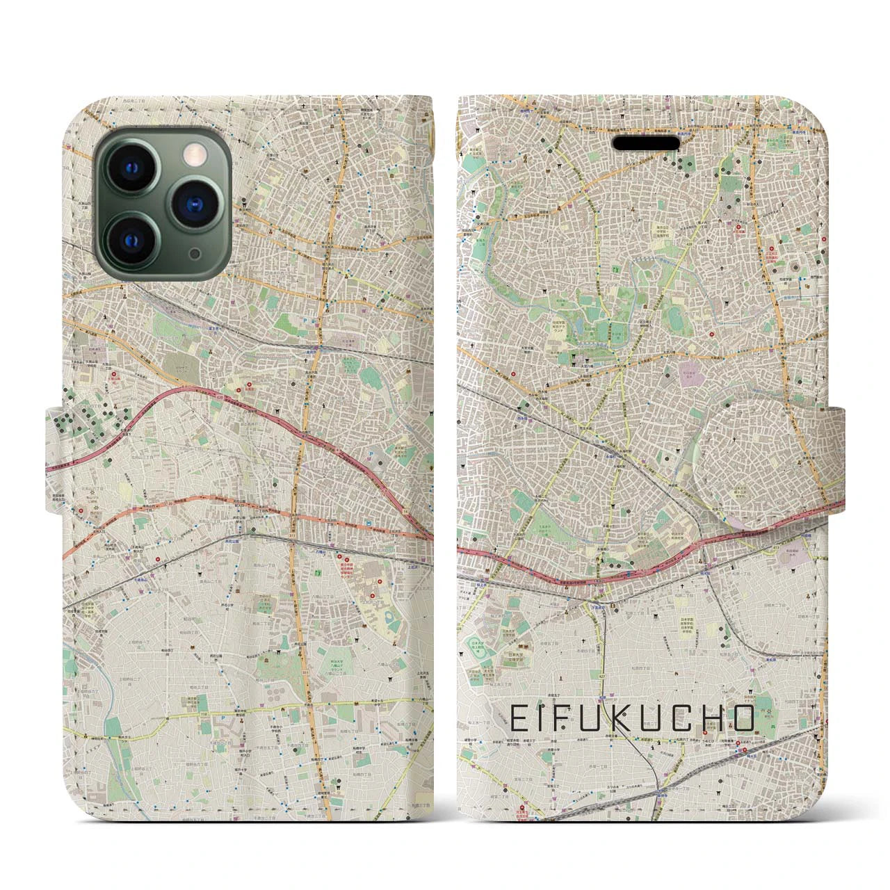 【永福町】地図柄iPhoneケース（手帳両面タイプ・ナチュラル）iPhone 11 Pro 用
