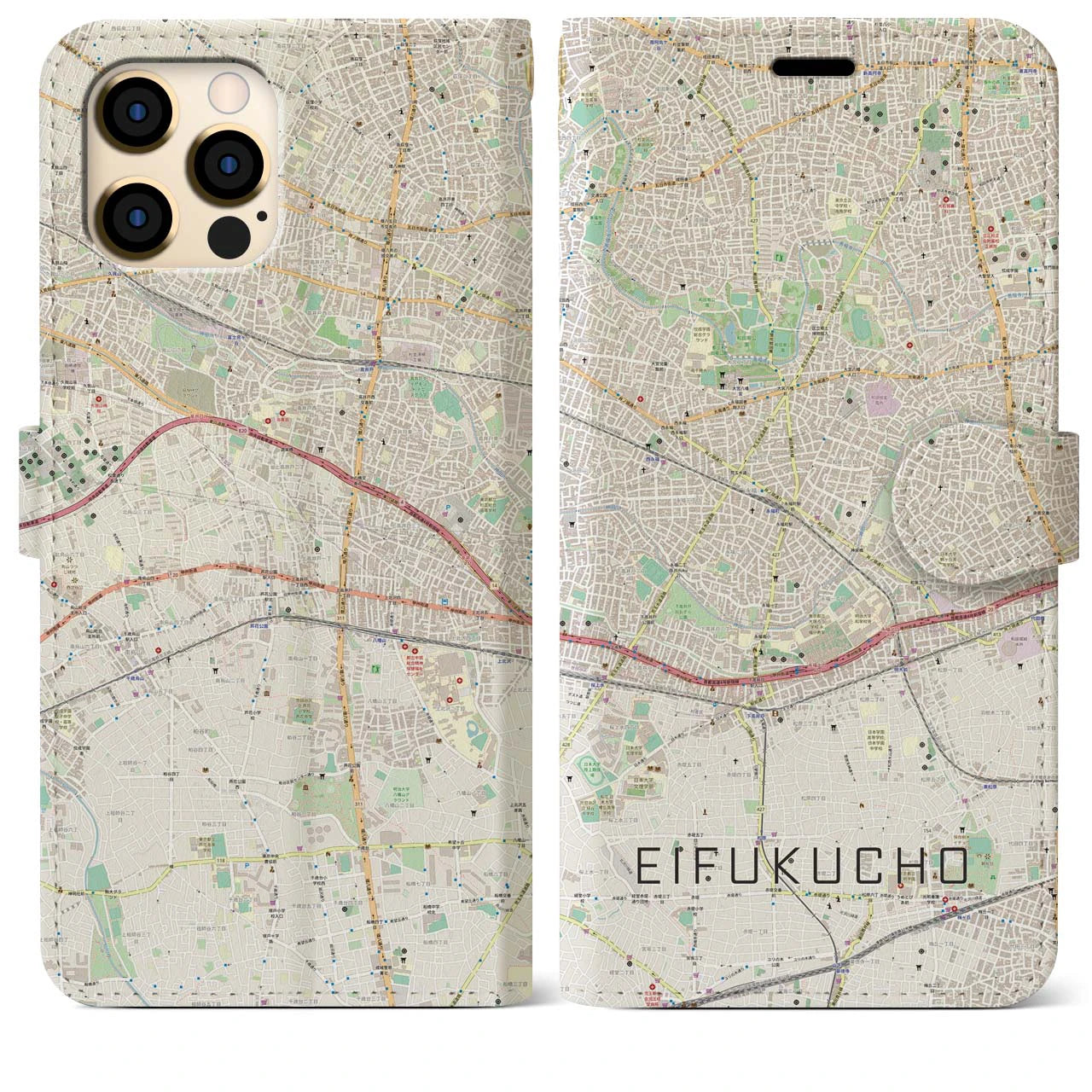 【永福町】地図柄iPhoneケース（手帳両面タイプ・ナチュラル）iPhone 12 Pro Max 用
