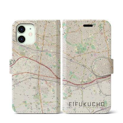 【永福町（東京都）】地図柄iPhoneケース（手帳タイプ）ナチュラル・iPhone 12 mini 用