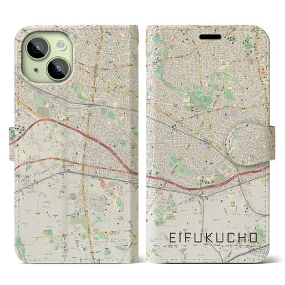 【永福町（東京都）】地図柄iPhoneケース（手帳タイプ）ナチュラル・iPhone 15 用
