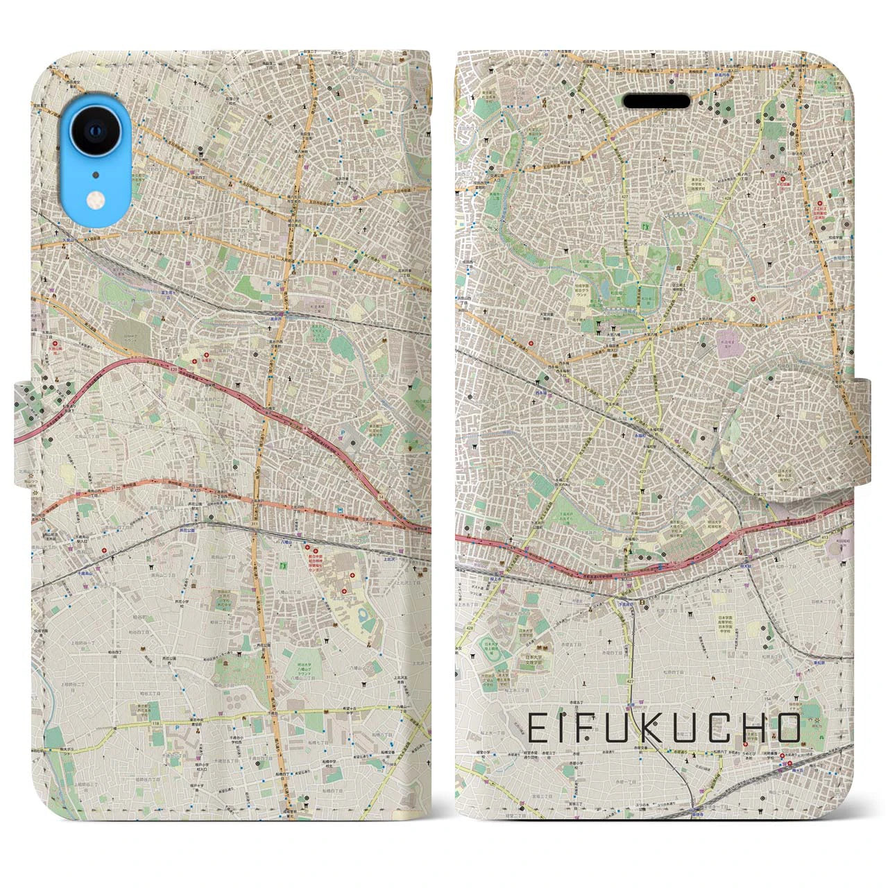 【永福町】地図柄iPhoneケース（手帳両面タイプ・ナチュラル）iPhone XR 用
