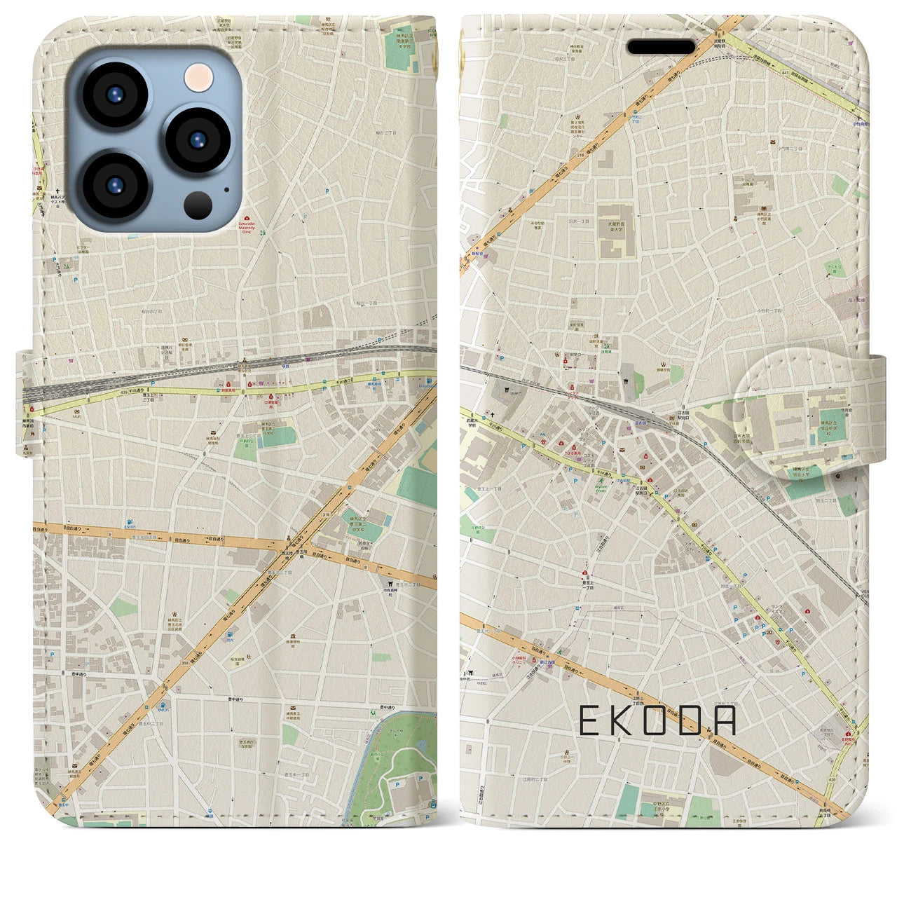 【江古田】地図柄iPhoneケース（手帳両面タイプ・ナチュラル）iPhone 13 Pro Max 用