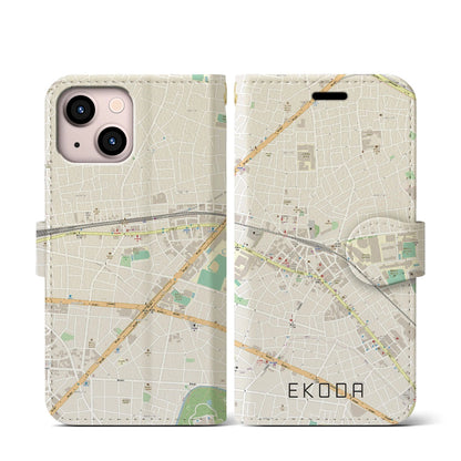 【江古田（東京都）】地図柄iPhoneケース（手帳タイプ）ナチュラル・iPhone 13 mini 用