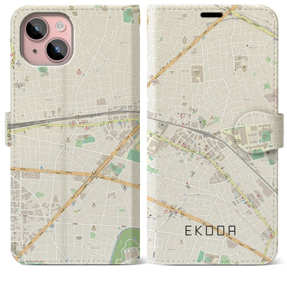 【江古田（東京都）】地図柄iPhoneケース（手帳タイプ）ナチュラル・iPhone 15 Plus 用