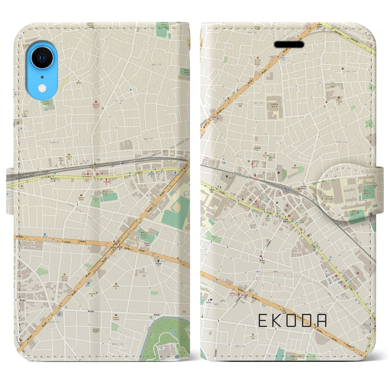 【江古田】地図柄iPhoneケース（手帳両面タイプ・ナチュラル）iPhone XR 用
