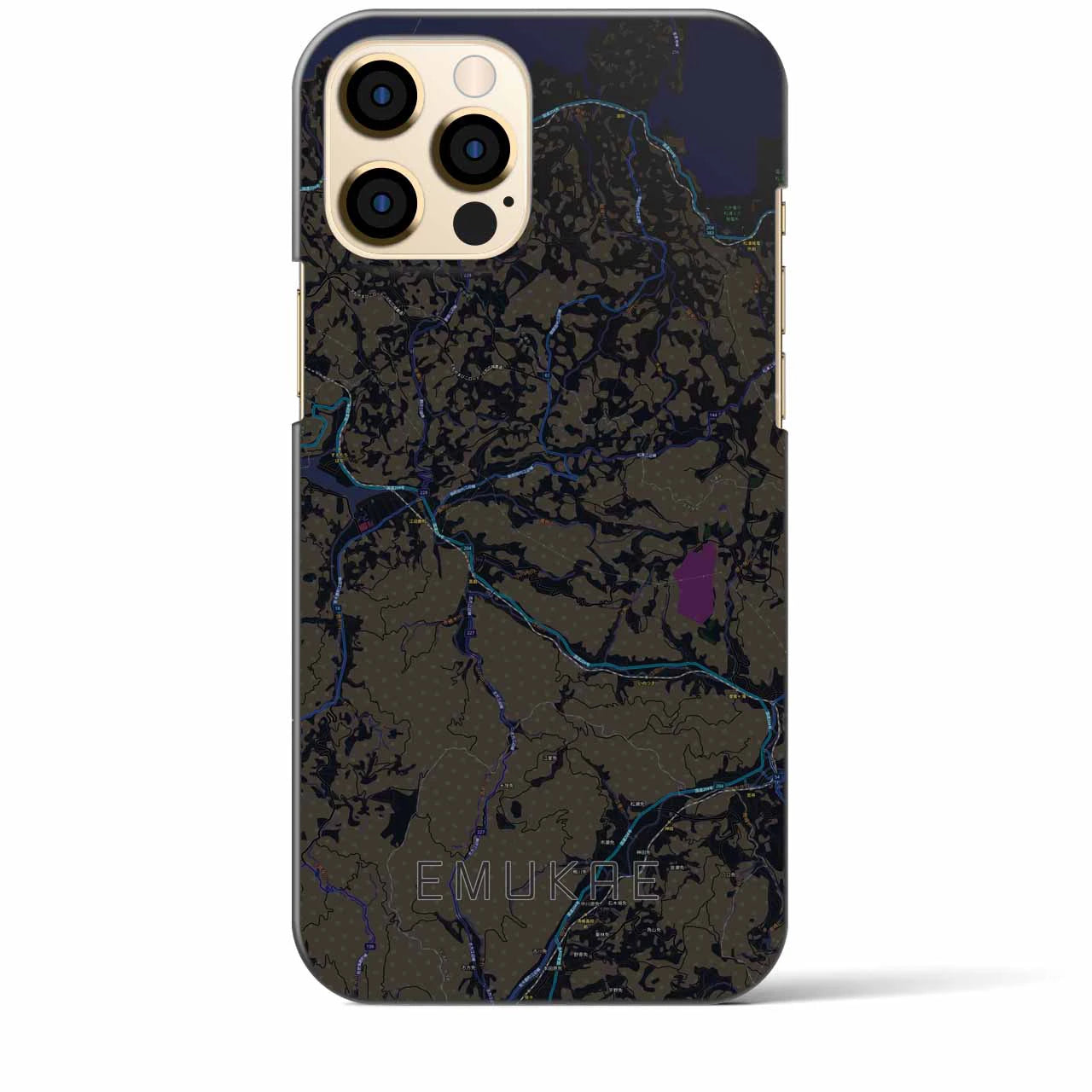 【江迎】地図柄iPhoneケース（バックカバータイプ・ブラック）iPhone 12 Pro Max 用