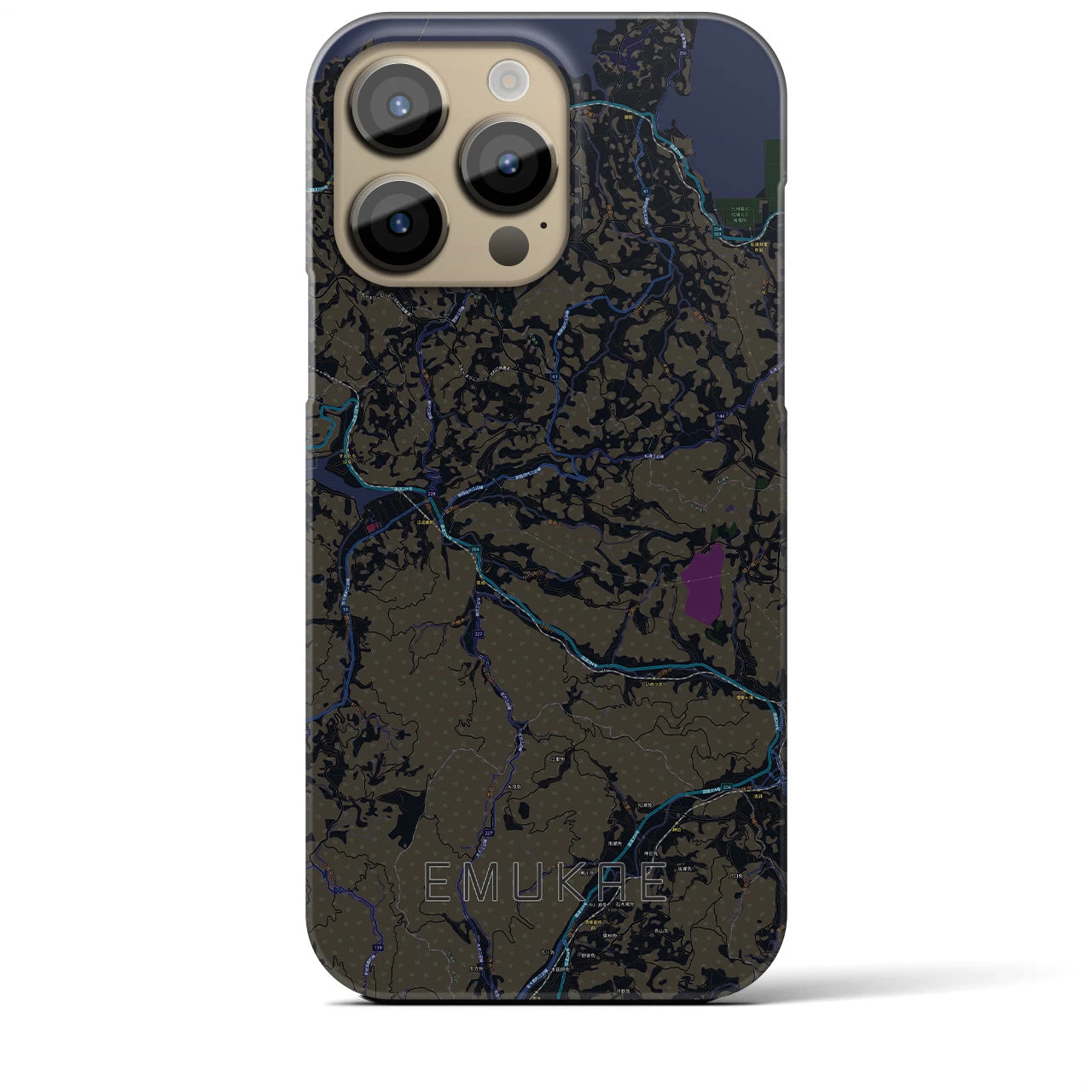 【江迎】地図柄iPhoneケース（バックカバータイプ・ブラック）iPhone 14 Pro Max 用
