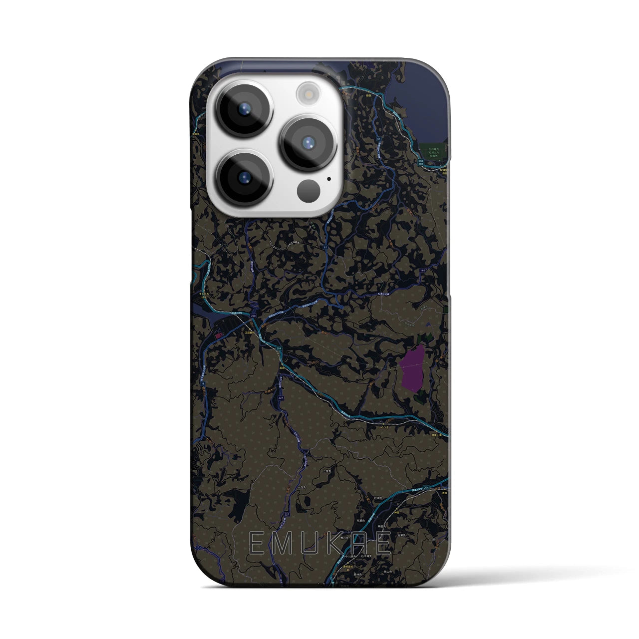 【江迎】地図柄iPhoneケース（バックカバータイプ・ブラック）iPhone 14 Pro 用