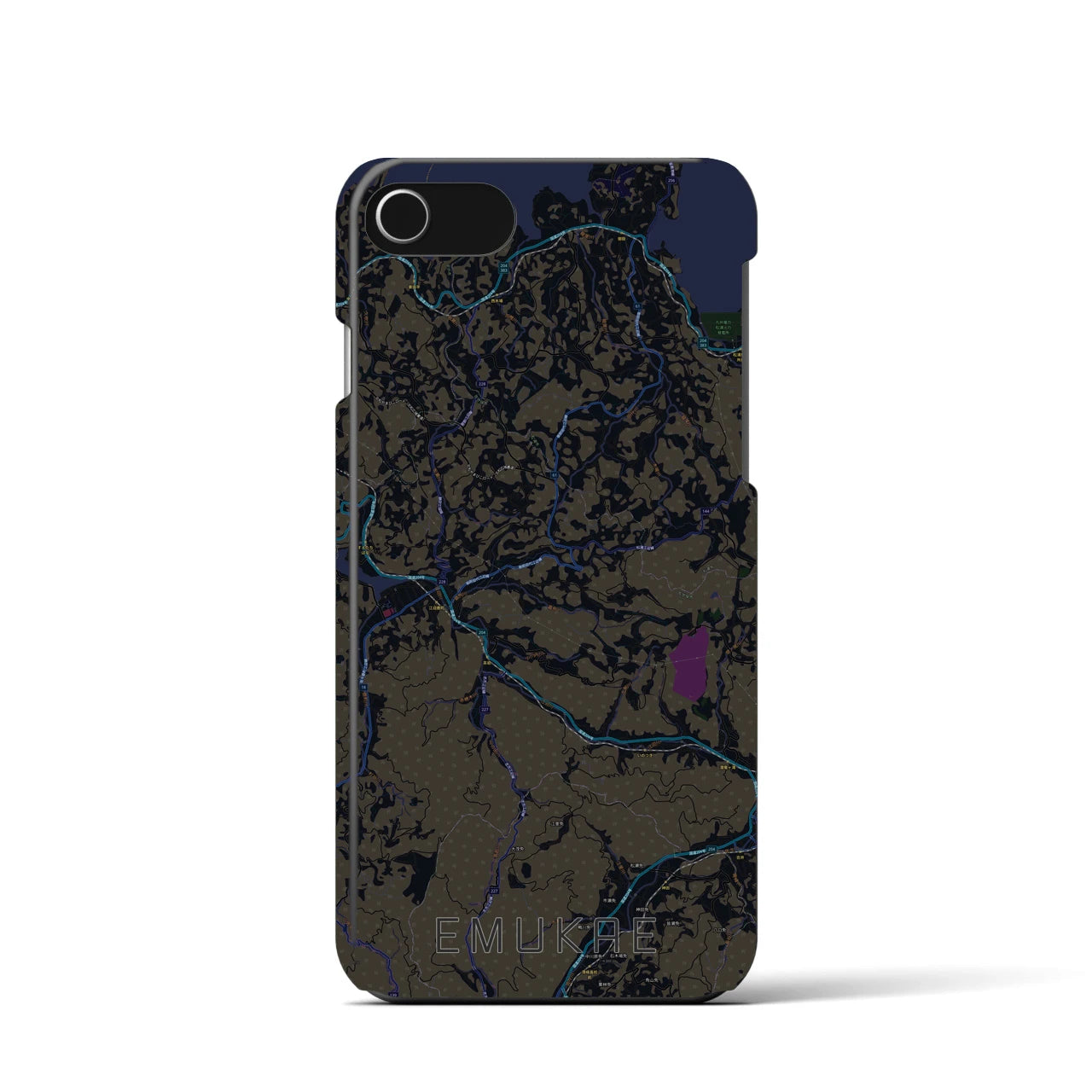 【江迎】地図柄iPhoneケース（バックカバータイプ・ブラック）iPhone SE（第3 / 第2世代） / 8 / 7 / 6s / 6 用