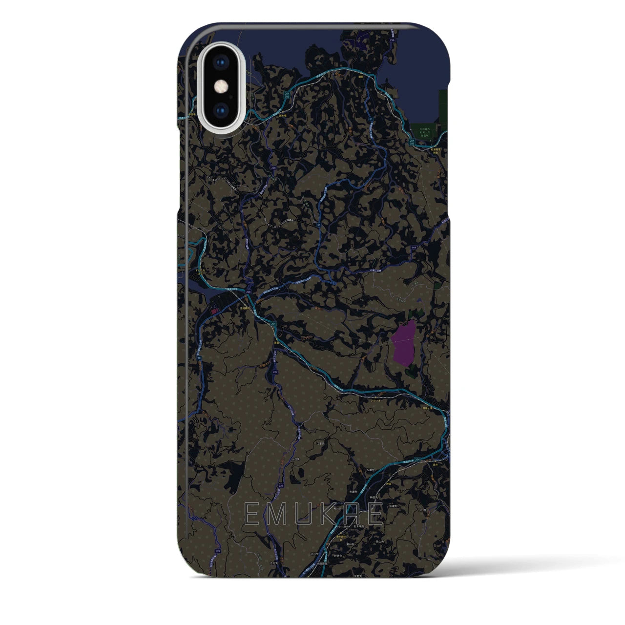 【江迎】地図柄iPhoneケース（バックカバータイプ・ブラック）iPhone XS Max 用