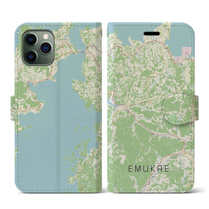 【江迎（長崎県）】地図柄iPhoneケース（手帳タイプ）ナチュラル・iPhone 11 Pro 用