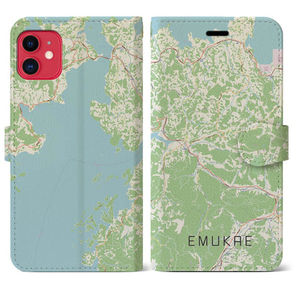 【江迎（長崎県）】地図柄iPhoneケース（手帳タイプ）ナチュラル・iPhone 11 用