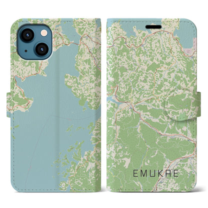 【江迎（長崎県）】地図柄iPhoneケース（手帳タイプ）ナチュラル・iPhone 13 用