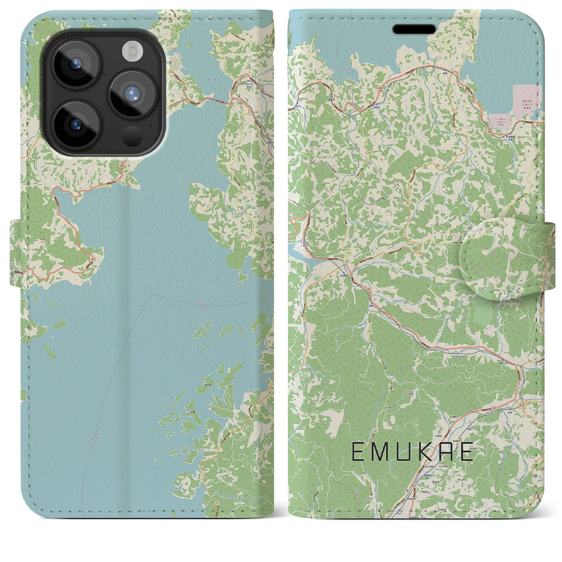 【江迎】地図柄iPhoneケース（手帳両面タイプ・ナチュラル）iPhone 15 Pro Max 用