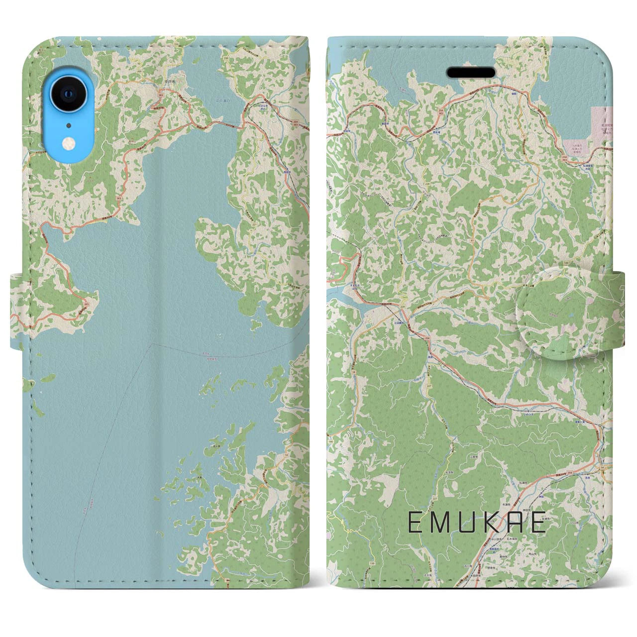 【江迎】地図柄iPhoneケース（手帳両面タイプ・ナチュラル）iPhone XR 用