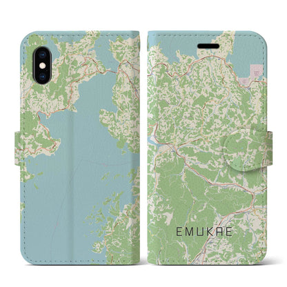【江迎（長崎県）】地図柄iPhoneケース（手帳タイプ）ナチュラル・iPhone XS / X 用