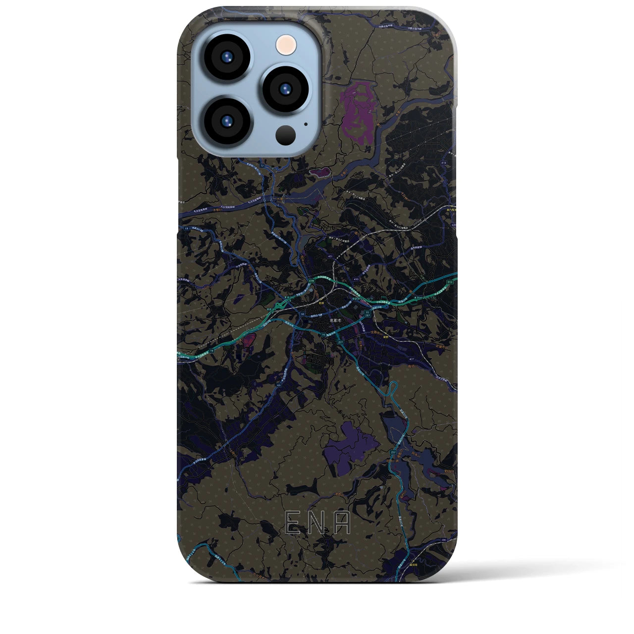 【恵那】地図柄iPhoneケース（バックカバータイプ・ブラック）iPhone 13 Pro Max 用