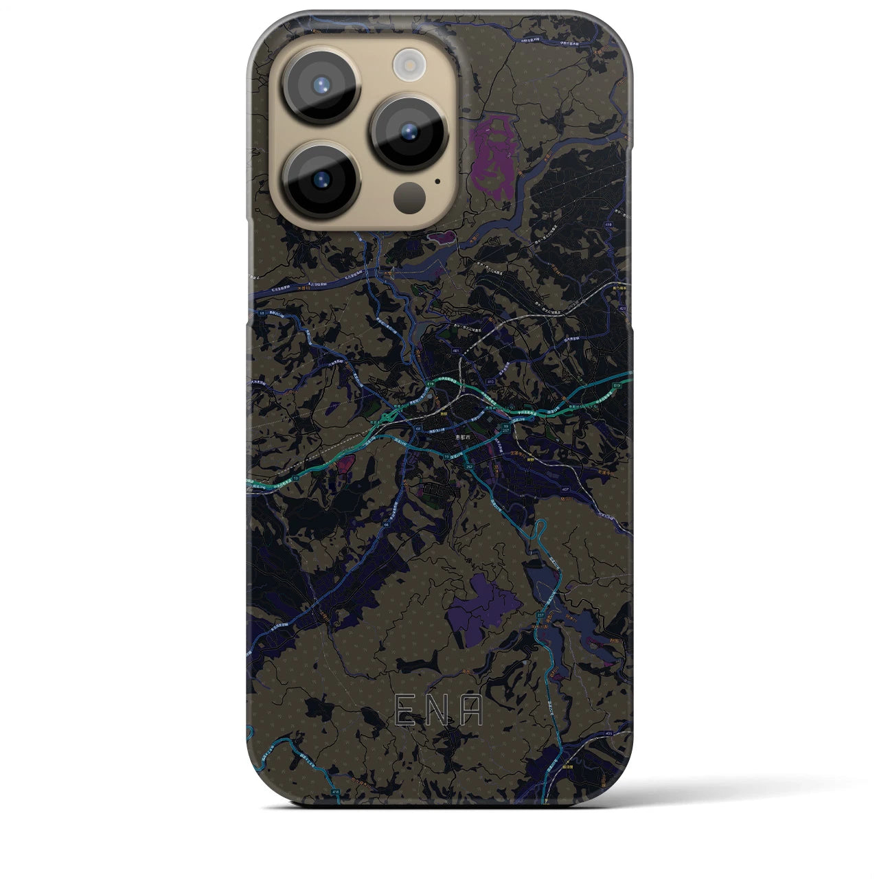 【恵那】地図柄iPhoneケース（バックカバータイプ・ブラック）iPhone 14 Pro Max 用