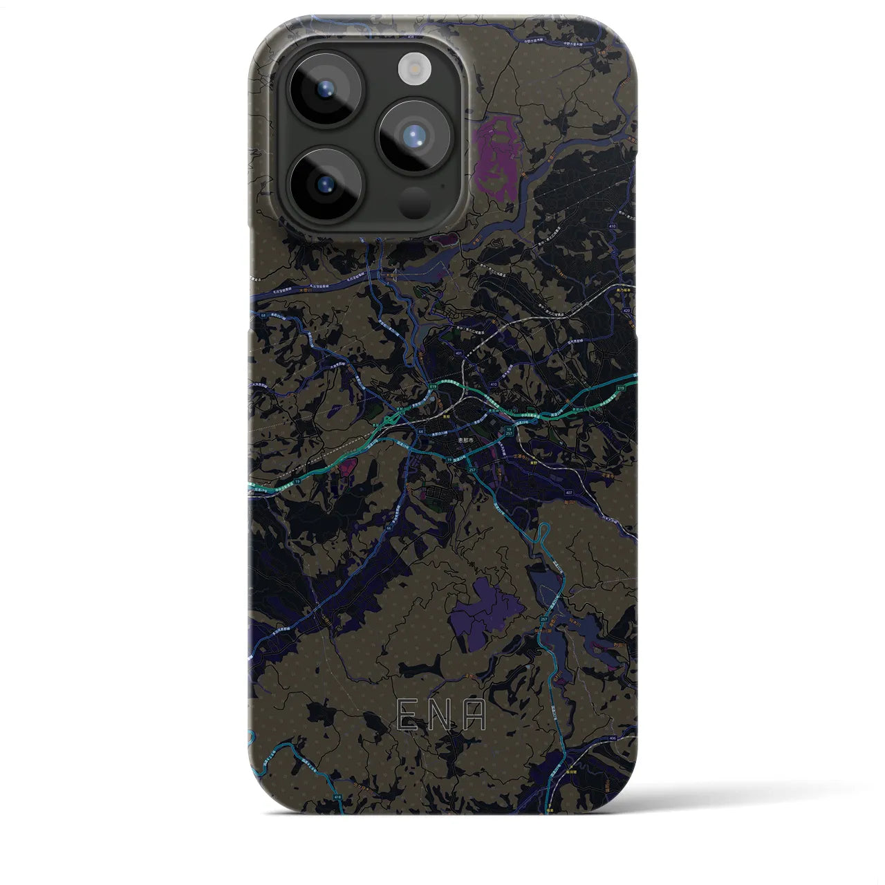 【恵那】地図柄iPhoneケース（バックカバータイプ・ブラック）iPhone 15 Pro Max 用