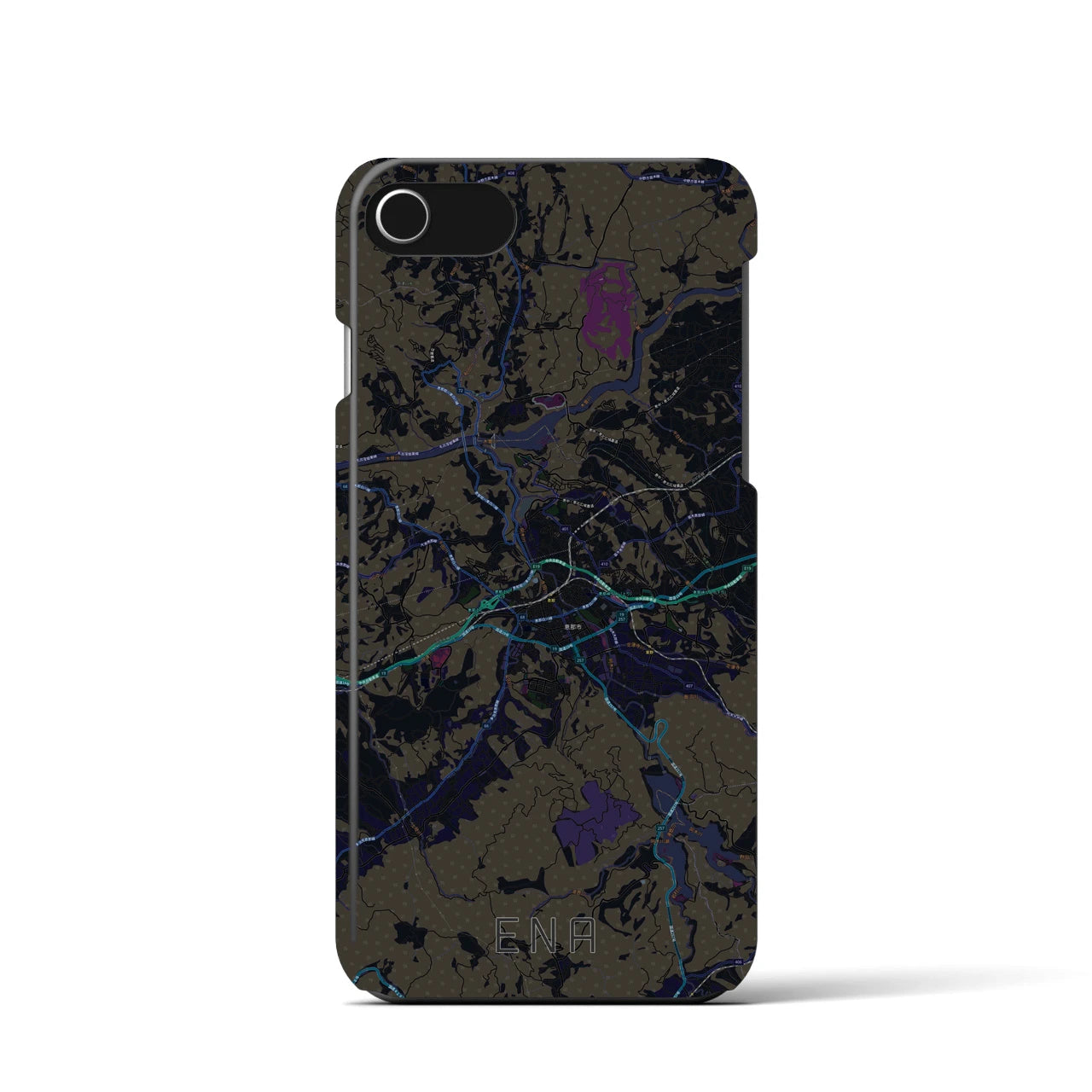 【恵那】地図柄iPhoneケース（バックカバータイプ・ブラック）iPhone SE（第3 / 第2世代） / 8 / 7 / 6s / 6 用