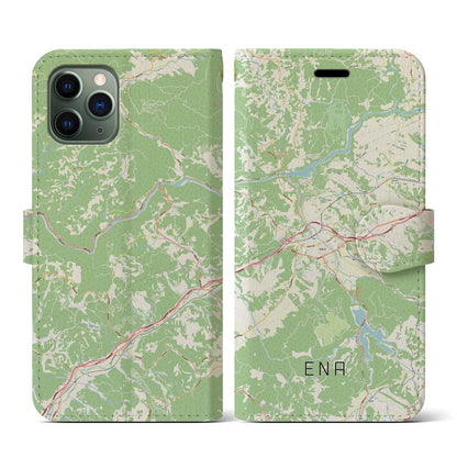 【恵那（岐阜県）】地図柄iPhoneケース（手帳タイプ）ナチュラル・iPhone 11 Pro 用