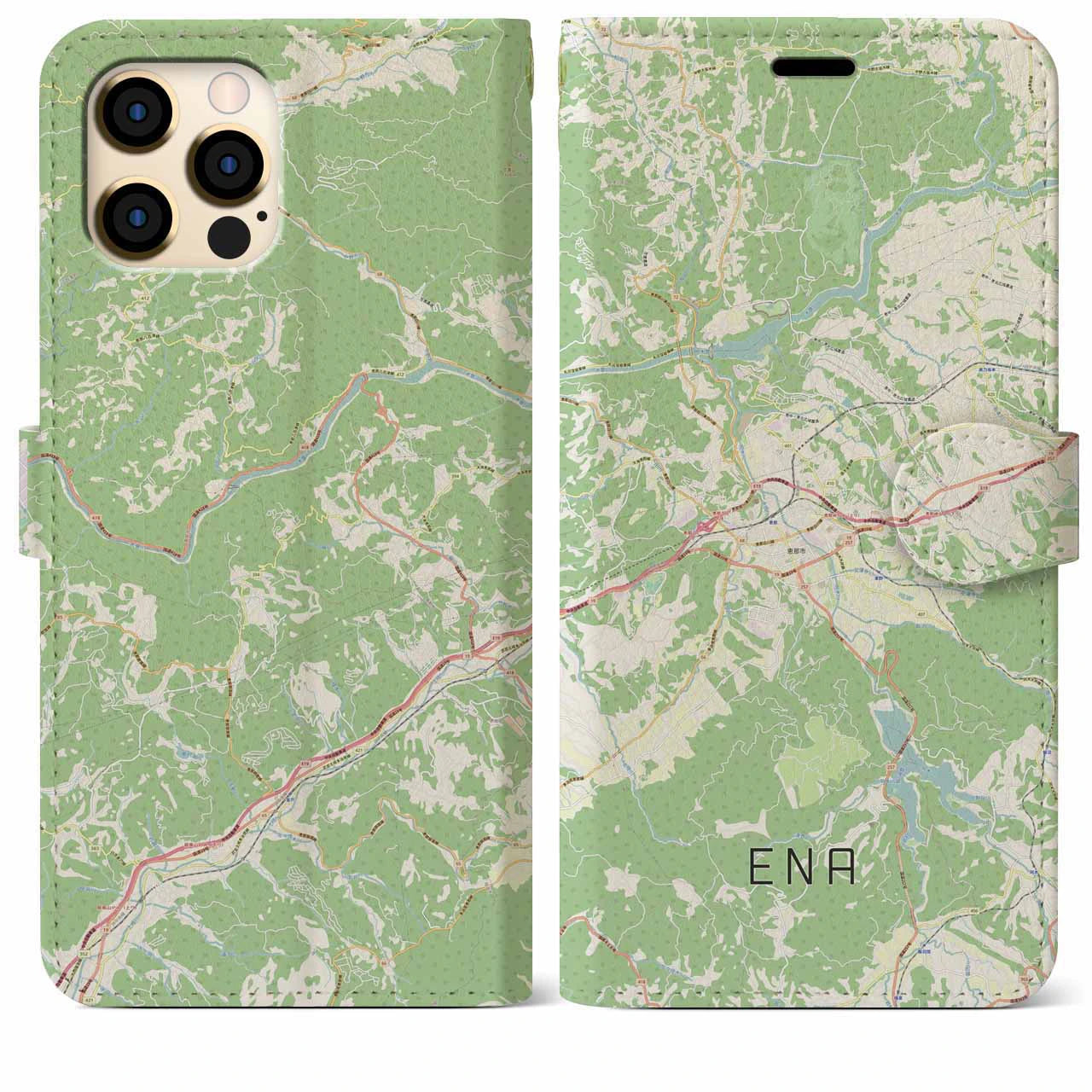 【恵那】地図柄iPhoneケース（手帳両面タイプ・ナチュラル）iPhone 12 Pro Max 用