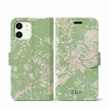 【恵那（岐阜県）】地図柄iPhoneケース（手帳タイプ）ナチュラル・iPhone 12 mini 用