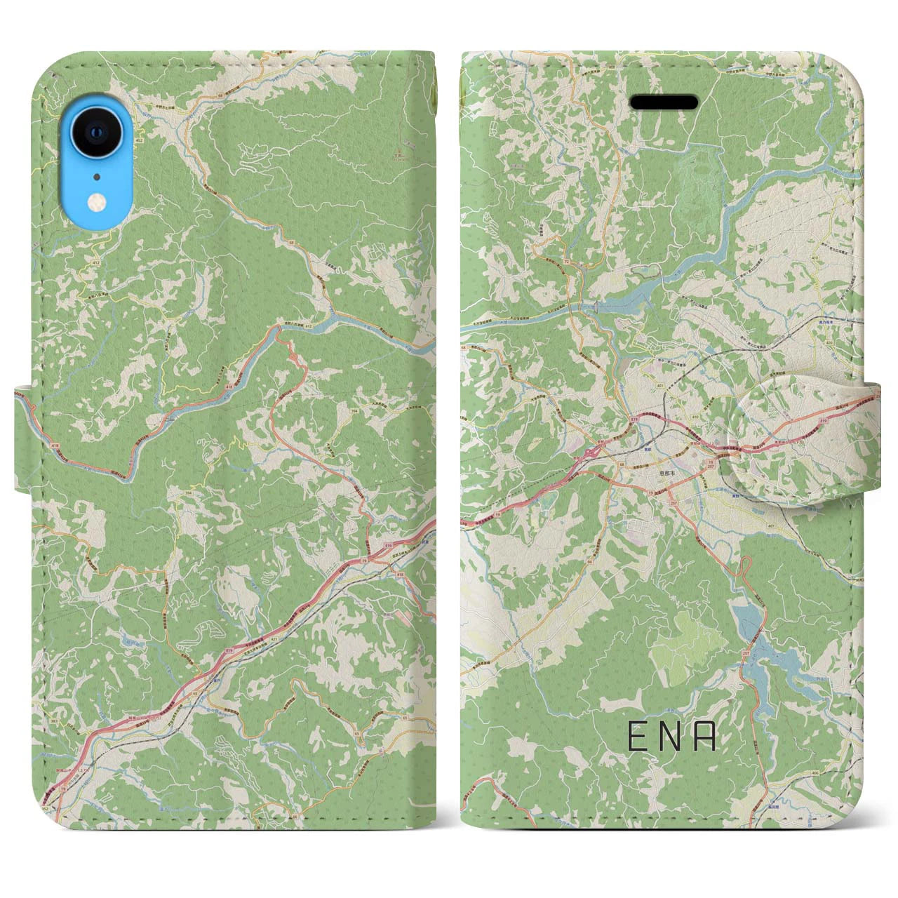 【恵那】地図柄iPhoneケース（手帳両面タイプ・ナチュラル）iPhone XR 用