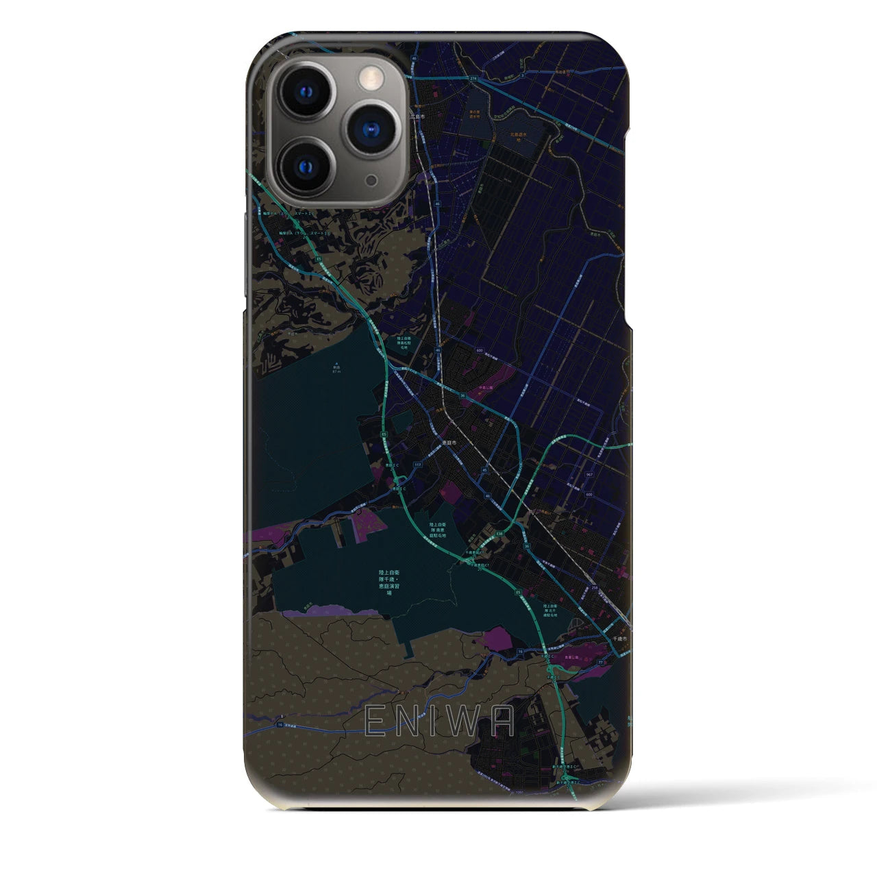 【恵庭】地図柄iPhoneケース（バックカバータイプ・ブラック）iPhone 11 Pro Max 用