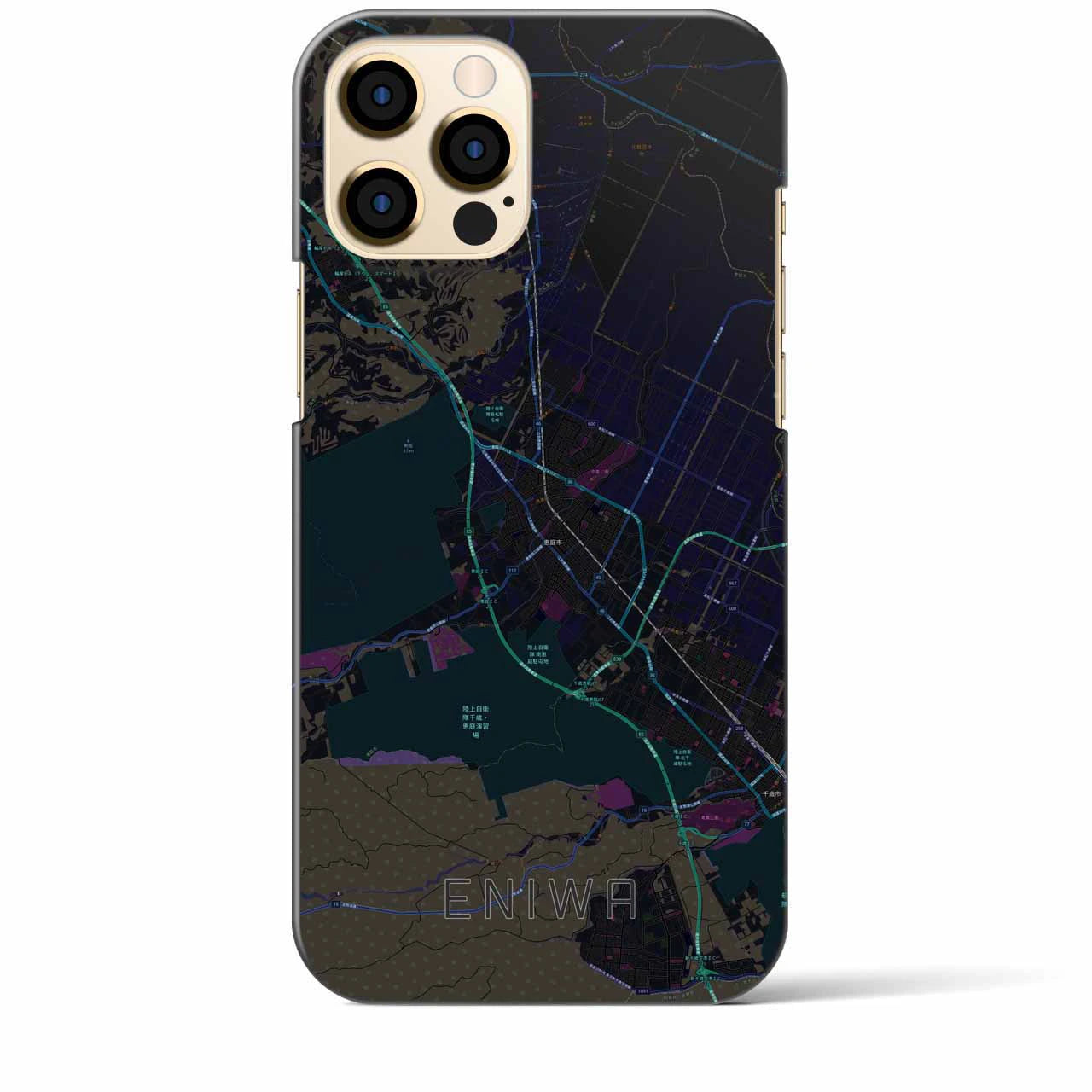 【恵庭】地図柄iPhoneケース（バックカバータイプ・ブラック）iPhone 12 Pro Max 用